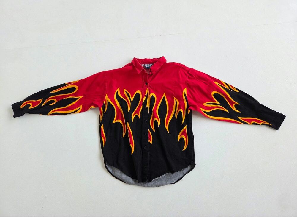 Vintage 90s Brooks & Dunn Panhandle Slim Flame Shirt USA Cotton Medium Western